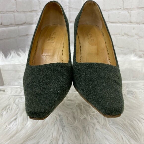 Gucci Women's Forest Green Quiet Luxury Wool Fabric Designer Pumps‎ EU 37/US 7 - Picture 5 of 15
